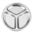 4X(Stainless Steel 3 Sions Round Divided Dish Snack Dinner Plate Diameter 24Cm L