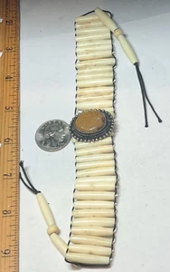 Gargantilla estilo nativo americano tribal hueso de búfalo collar piedra ágata marrón de colección - Imagen 1 de 18