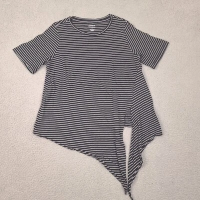 Camiseta Banana Republic Mujer Diseñador Mediana Corbata Frontal Negra Gris Rayas Camiseta Foto 1 de 4