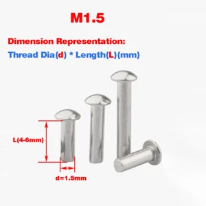 Half Round Head Aluminum Rivet / Round Head Solid Aluminum Rivet M1.5 - Picture 1 of 9
