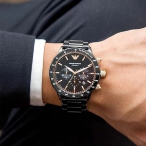 NEW EMPORIO ARMANI MENS WATCH CERAMIC BLACK DIAL BLACK BRACELET AR70002 GENUINE - Picture 1 of 6