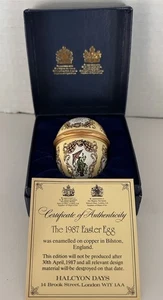 Schmuckschatulle Emaille Ei von Halcyon Days 1987 orientalisch asiatisches Muster mit Box & COA - Bild 1 von 7
