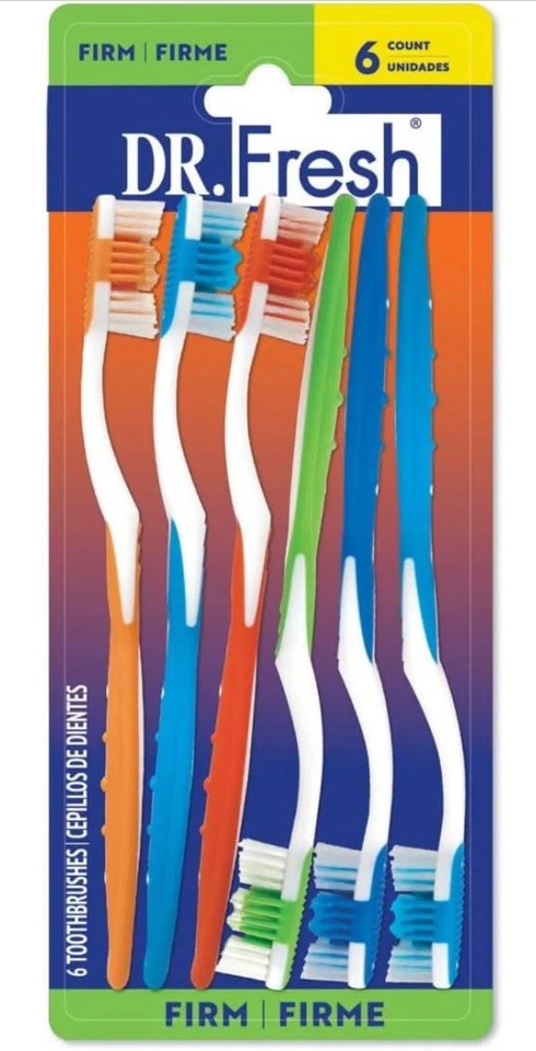Pacote com 6 escovas de dentes cerdas firmes Dr. Fresh | Cuidados dentários adultos higiene oral novo - Imagem 1 de 1