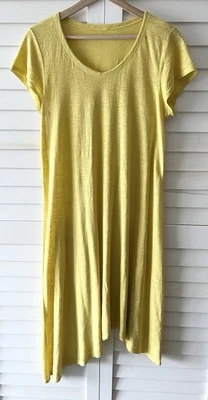 Vestido midi assimétrico Eileen Fisher mistura de cânhamo e algodão amarelo tamanho pequeno - Imagem 1 de 4
