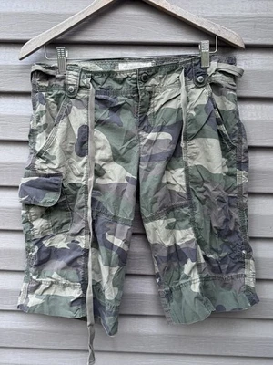 Pantalones Cortos Carga Vintage Y2K Abercrombie & Fitch Mujer Medio Verde Camuflaje 31" Cintura Foto 1 de 4