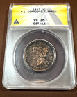 1842 BRAIDED HAIR LARGE CENT ANACS VF-25 DETAILS GREAT TYPE COIN