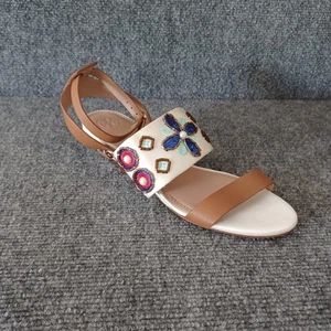 Tory Burch Estella Wedge Sandal Shoe Size 7M Women Boho Embroidered Ankle Straps - Picture 1 of 17