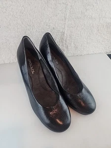 Scarpe aerosol donna 9,5 M décolleté zeppa albero prugna pelle nera casual slip on - Foto 1 di 7