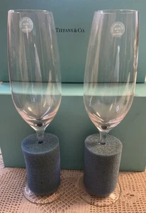 2 Tiffany & Co. Kristall Sektgläser Flöten Klassisch U Form Stiele 9,5" Neu - Bild 1 von 10
