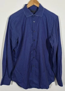CK CALVIN KLEIN Dress Shirt Mens 16 Blue Pinstripe 20’s Two Ply Long Sleeve - Picture 1 of 10