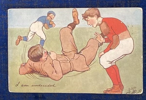 Fußballspieler Cornell vs Columbia + Schiedsrichter 1907 Vintage Tuck Postkarte Comic RAR - Bild 1 von 6