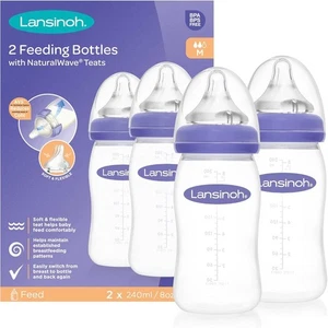Lansinoh Feeding Bottles 240ml 2Pk Silicone Adapts Baby’s Palette Space-Saving - Picture 1 of 7
