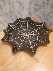 Spinnennetz Platte-Schale schwarz Serviertablett 16" Halloween Keramik-Spinnennetz - Bild 1 von 9