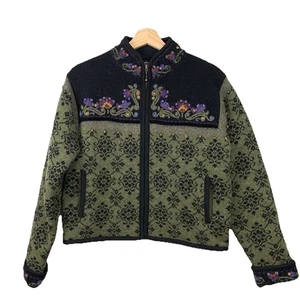 Icelandic Design Zip Up Knit Cardigan Wool Sz Small Floral Nordic Embroidered - Bild 1 von 13