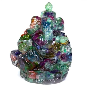 Handmade Ganesha Figure Statue Natural Ruby Emerald Sapphire Peridot 62.63ct Gem - Picture 1 of 14