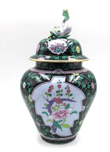 Herend Porcellana Dinastia Nera 11 1/4” Urna Barattolo Vaso Coperto Delfino Finale #6554 - Foto 1 di 10