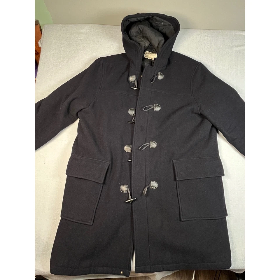 Vintage LL Bean Navy Blue Wool Blend Hooded Duffle Coat Toggle Zip XXL Tall - Image 1 of 4