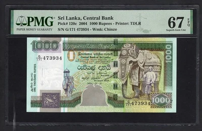 Sri Lanka 1000 Rupias 1-7-2004 P120c Sin Circular Grado 67 Top Pop Foto 1 de 2