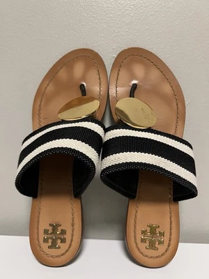 Sandalias Tory Burch Patos a Rayas, Negro/Blanco EE. UU. 8 Foto 1 de 4