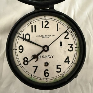 WWII Chelsea Clock Co. U.S. Navy Bulkhead Ship’s Bell Clock Serial #415242 Vintage - Bild 1 von 8