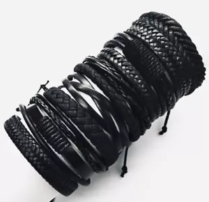 Men's Women's Wrap Leather Bracelet Cuff Bangle Adjustable Wristband 10 Pcs/set - Picture 1 of 1