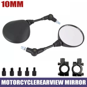 Pair 10mm Motorcycle Motorbike Round Rearview Side Mirrors W/ Adapter Universal - Picture 1 of 13