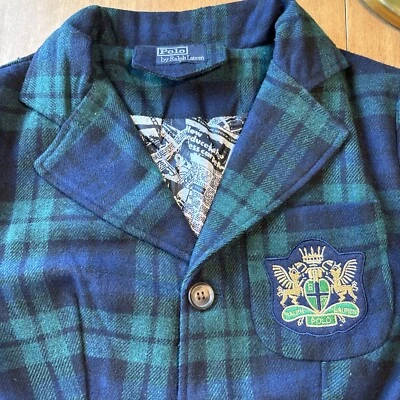 93 Vintage Polo Ralph Lauren Plaid Black Watch Blazer Jacket Crest - Image 1 of 4