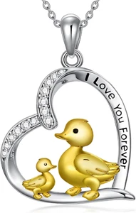 Duck Heart Necklace 925 Sterling Silver Forever Love Pendant Gifts for Women Mom - Picture 1 of 6