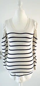 Pullover Longpullover Gina beige schwarz Streifen Puffärmel Größe 38 Strickkleid - Bild 1 von 10
