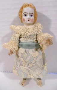 Muñeca niña de porcelana articulada con alambre de la década de 1940 marcada 280-4 vestida 5" de alto pesada - Imagen 1 de 13