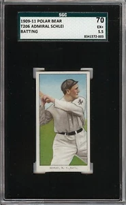 Rare 1909-11 T206 Admiral Schlei Batting Polar Bear New York SGC 70 / 5.5 EX+ - Picture 1 of 2