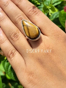 Anello con pietre preziose occhio di tigre pera, anello fatto a mano in argento sterling 925 regalo per lei - Foto 1 di 8