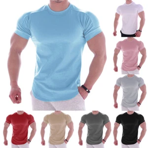 Men Short Sleeve Pullover Tee T-Shirt Bodybuilding Gym Fitness Muscle Training v - Picture 1 of 25