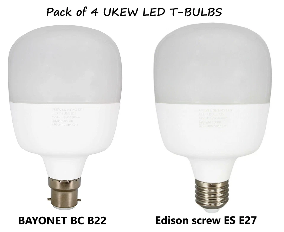4 X 18W LED Light Bulb Bayonet BC B22 ES E27 Daylight 6500K T Shape Globe Lamp - Image 1 of 4