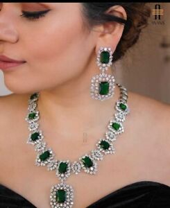 Indian GC Emerald Doublet CZ/AD choker necklace with Earrings/ruby/sapphire