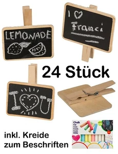 24x Holztafel Memoboard mit Holzklammer Memotafel inkl. Kreide zum Beschriften - Picture 1 of 1
