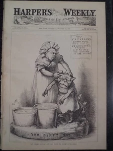 Grover Cleveland Scrubbing Democratic Party Stains Harper’s Weekly 1882 - Picture 1 of 1