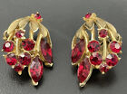 Vintage WEISS Signed Ladies Red Rhinestone Clip Earrings