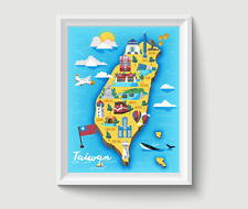 Taiwan Country Map Illustration Wall Art Prints Home Decoration