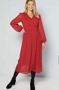 New Studio Red Spot Chiffon Midi Dress Elegance Women Size 12 - Picture 1 of 3