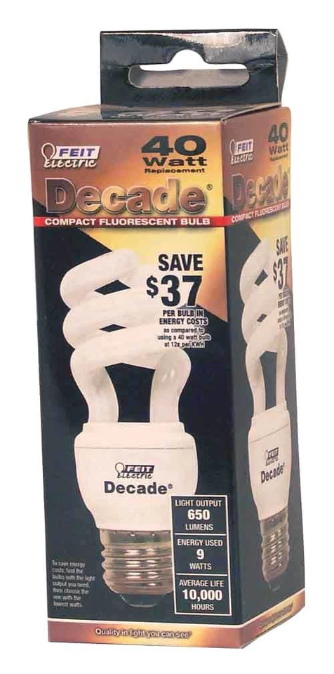 Feit Decade 9W/40W 120V Soft White Twist CFL Bulb E26 Medium Base D9T3 D9T3/12K - Image 1 of 2