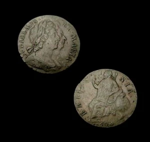 W952: 1694 William & Mary bustos conjuntos medio centavo de cobre, Spink 3452 - Imagen 1 de 1
