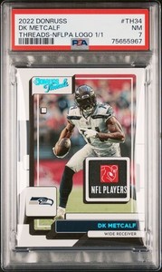 2022 Panini Donruss DK Metcalf Threads #TH34 NFLPA Logo 1/1 PSA 7