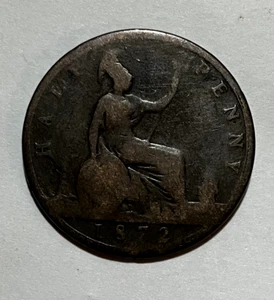 1872 Great Britain U.K. Half Penny - Picture 1 of 2