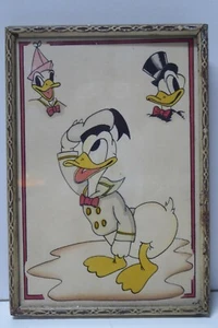 VINTAGE HAND PAINTED DRAWING DONALD DUCK CARTOON COMIC CHARACTER SIGNED J.TAYLOR - Picture 1 of 9