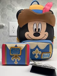 Disney Loungefly Three Musketeers Mickey Mouse Mini Backpack & Zip Wallet Set - Picture 1 of 23