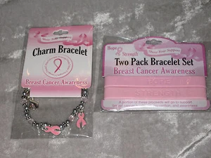 3 Pink Ribbon Breast Cancer Awareness Wrist Band Hope Strength Rubber Charm NEW! - Picture 1 of 3