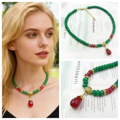 Smaragd  &  Rubin Halskette Kette + Anhänger Damen Collier Geschenk Bailysbeads® - Bild 1 von 4