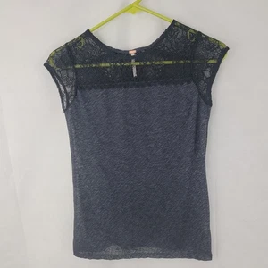 FREE PEOPLE Womens Sz XS Shirt Heather GRAY Lace Back Sheer Dark Romantic Fairy - Bild 1 von 10