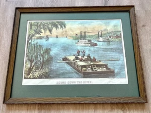 1950's Currier and Ives Lithograph - Bound Down The Road - Custom Frame & Matte - Bild 1 von 11